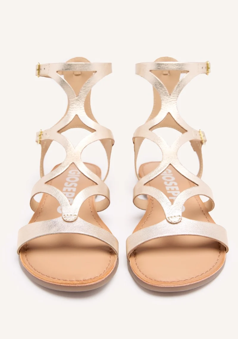 PLATINUM COLORED LEATHER ROMAN STYLE SANDALS FOR WOMEN TOPOJE