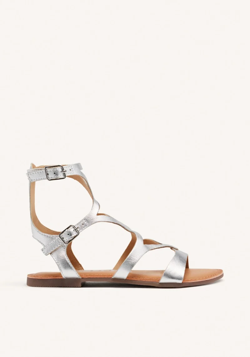 SILVER LEATHER ROMAN STYLE SANDALS FOR WOMEN TOPOJE