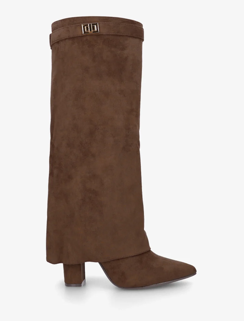 Bottes en suédine à revers - Marron clair