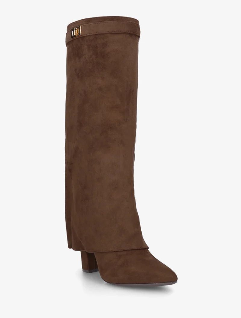 Bottes en suédine à revers - Marron clair