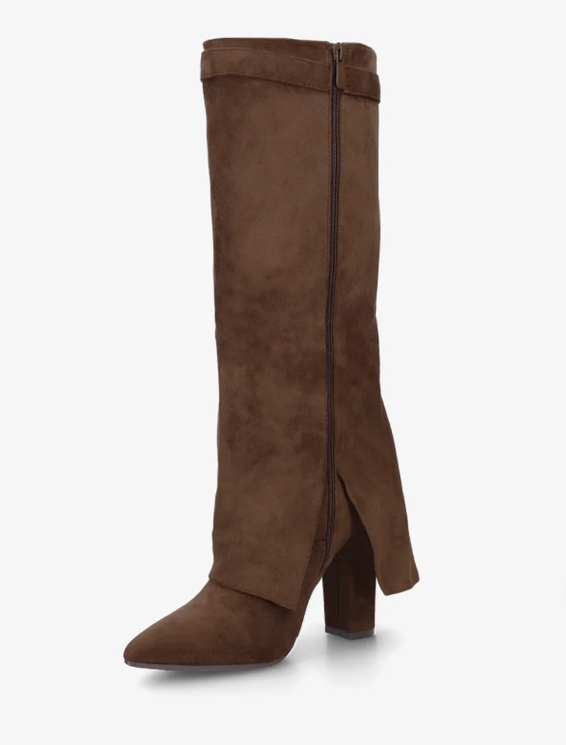 Bottes en suédine à revers - Marron clair