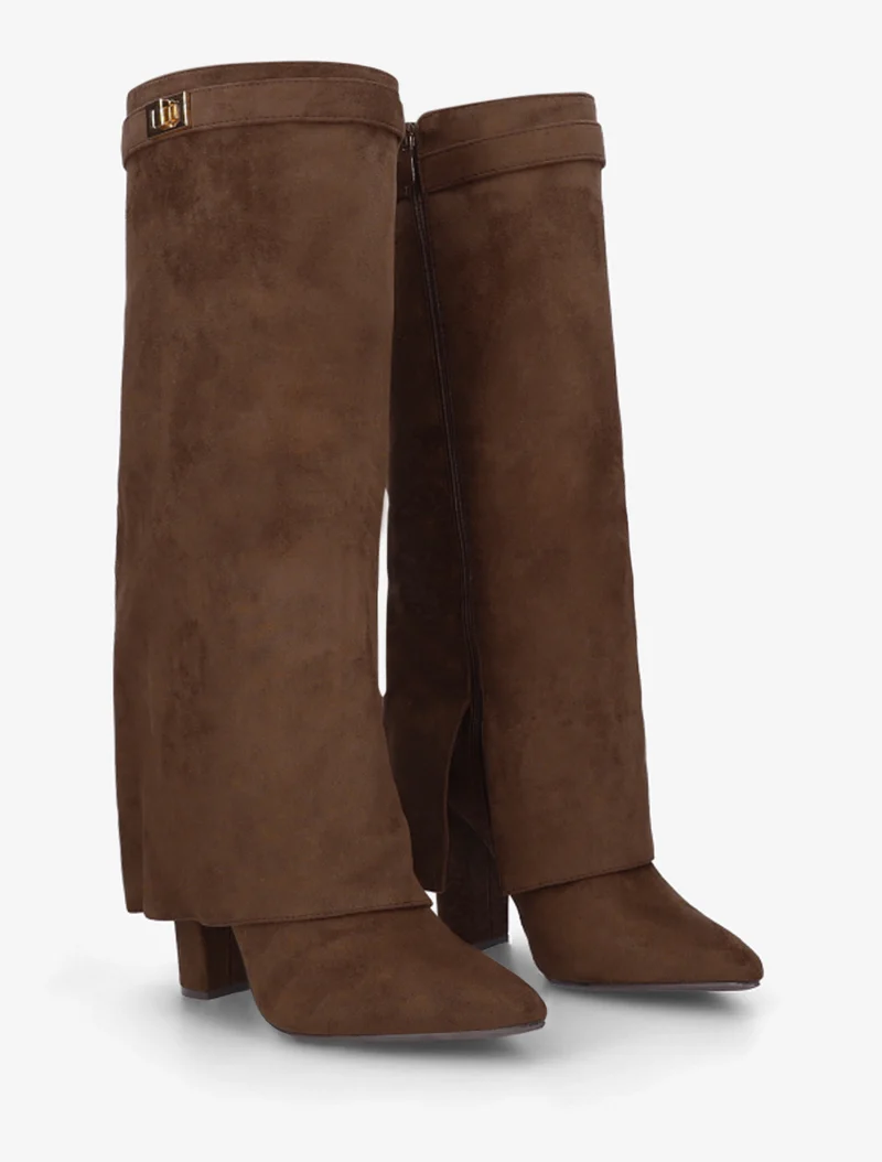 Bottes en suédine à revers - Marron clair