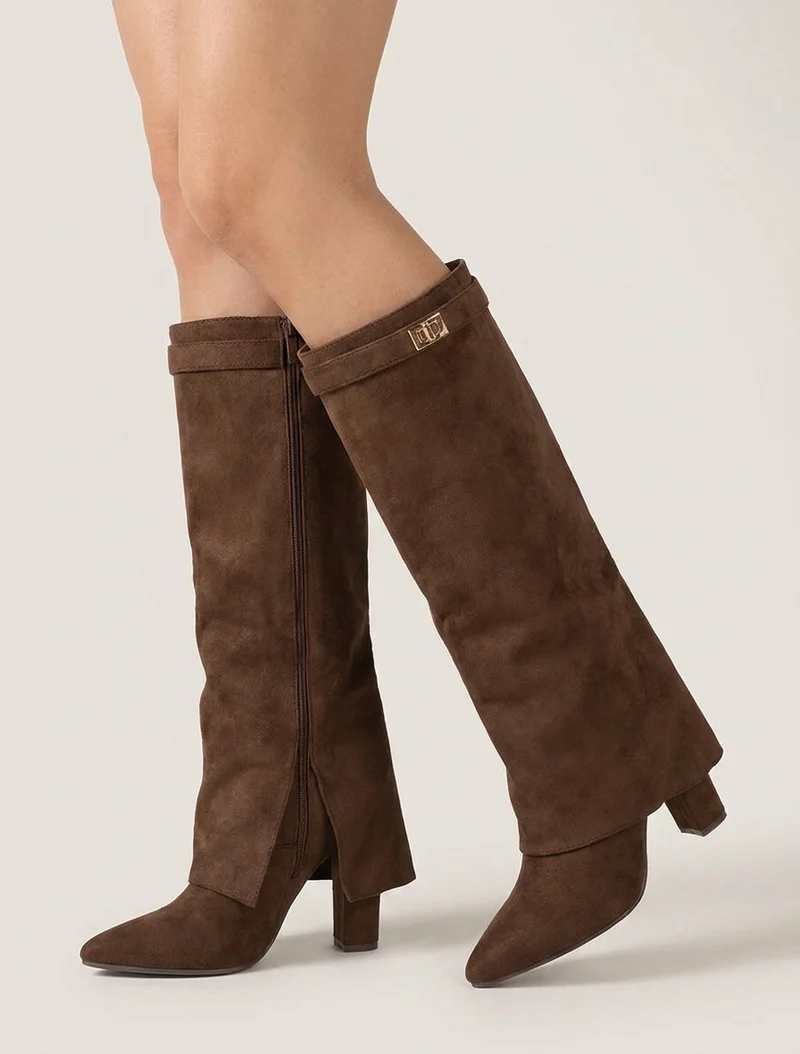 Bottes en suédine à revers - Marron clair