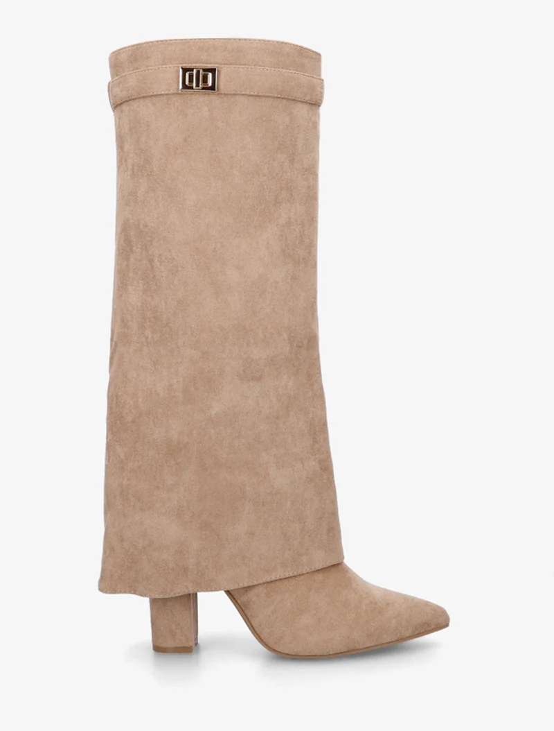 Bottes en suédine à revers - Taupe