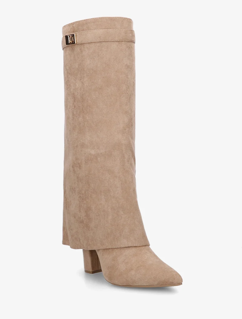 Bottes en suédine à revers - Taupe