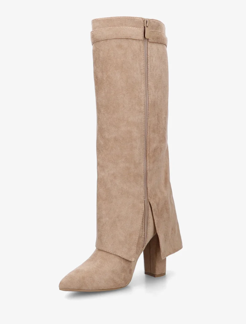 Bottes en suédine à revers - Taupe
