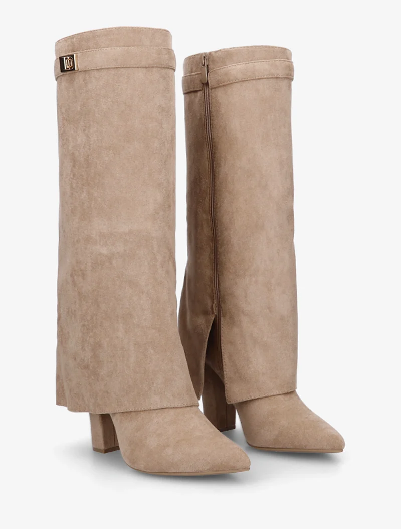 Bottes en suédine à revers - Taupe