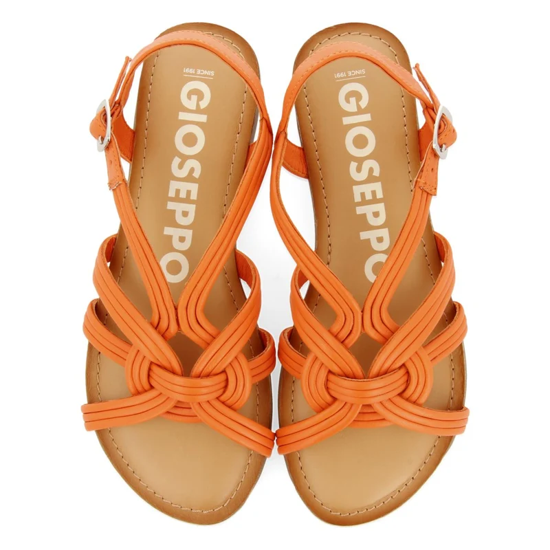 ORANGE LEATHER SANDALS WITH CROSS STRAPS FOR WOMEN GOLAJ
