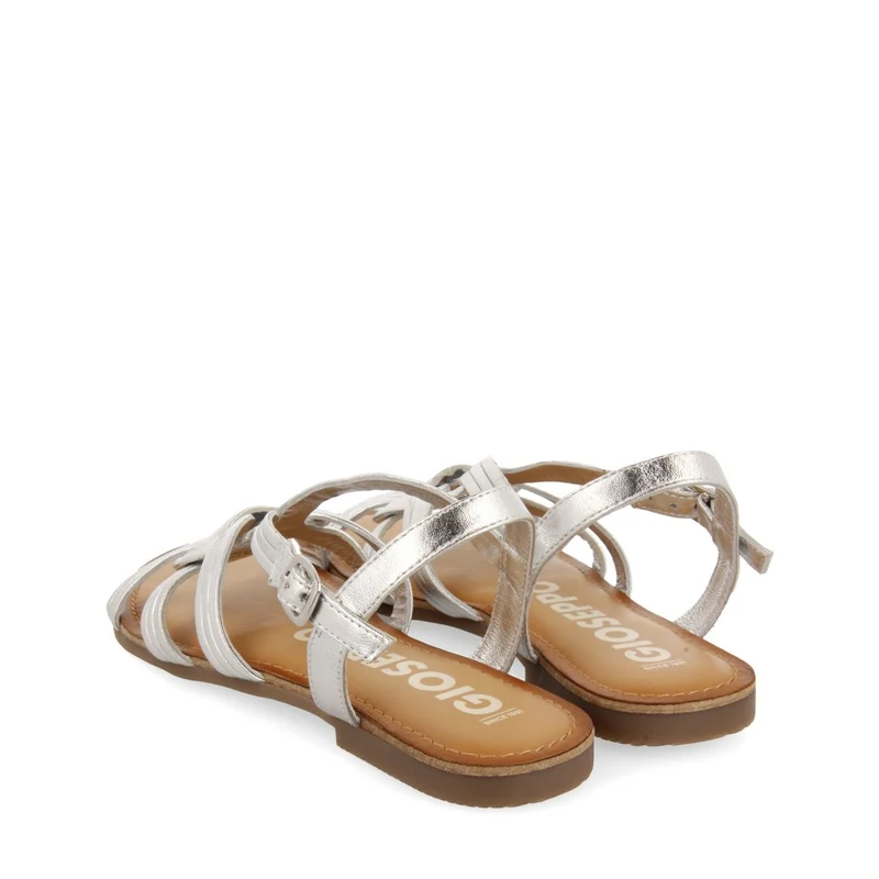 SILVER LEATHER SANDALS WITH CROSS STRAPS FOR WOMEN GOLAJ
