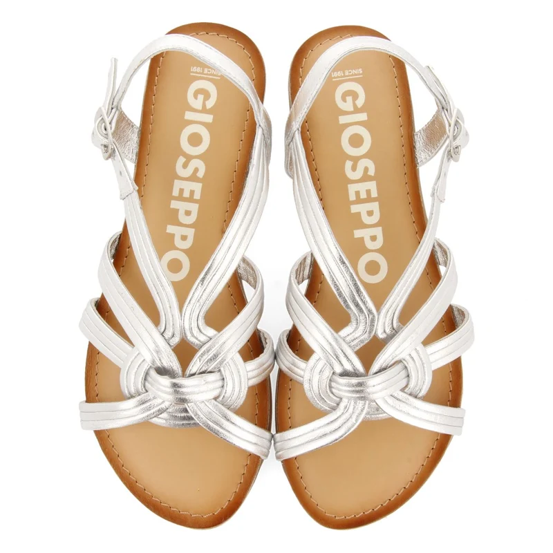 SILVER LEATHER SANDALS WITH CROSS STRAPS FOR WOMEN GOLAJ
