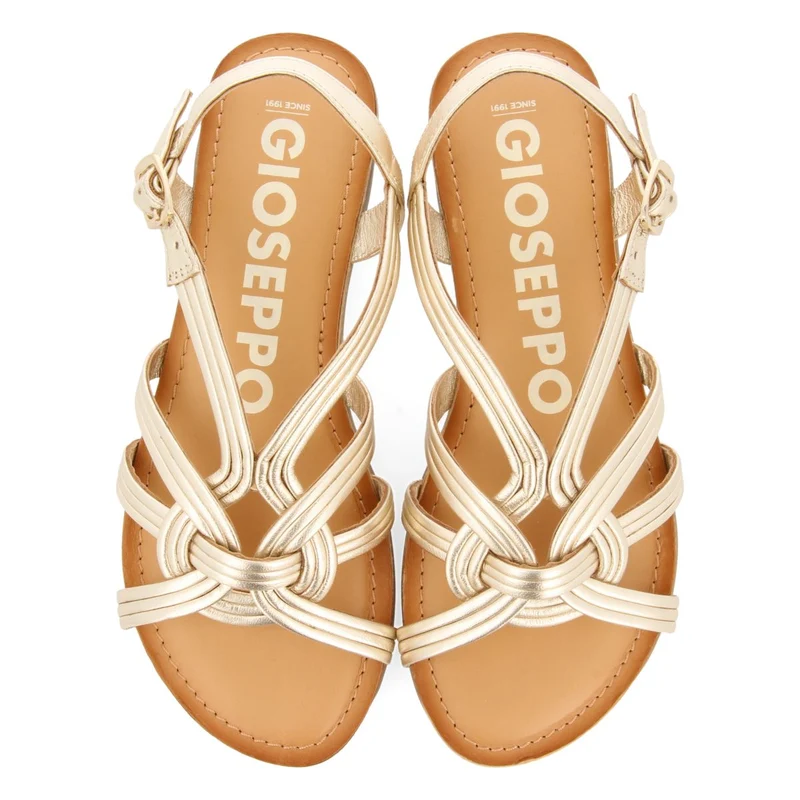 GOLDEN LEATHER SANDALS WITH CROSS STRAPS FOR WOMEN GOLAJ