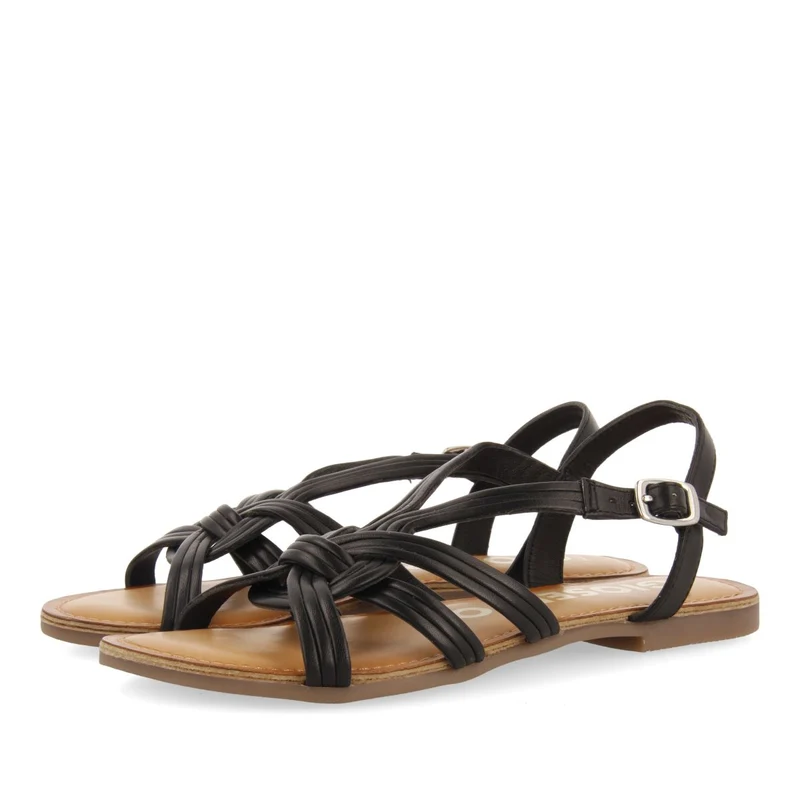 BLACK LEATHER SANDALS WITH CROSS STRAPS FOR WOMEN GOLAJ