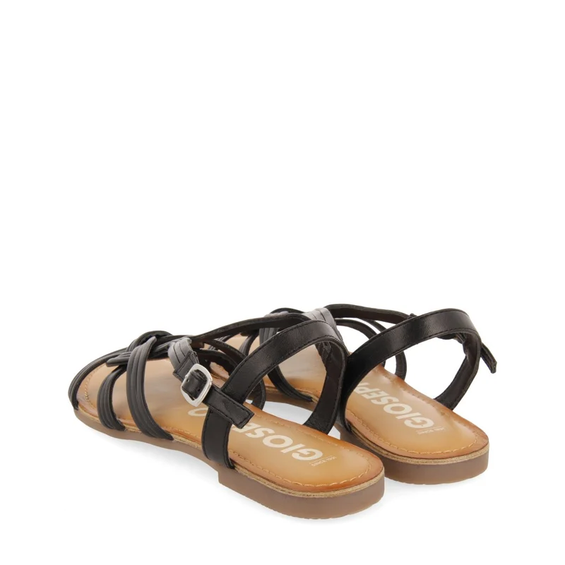 BLACK LEATHER SANDALS WITH CROSS STRAPS FOR WOMEN GOLAJ