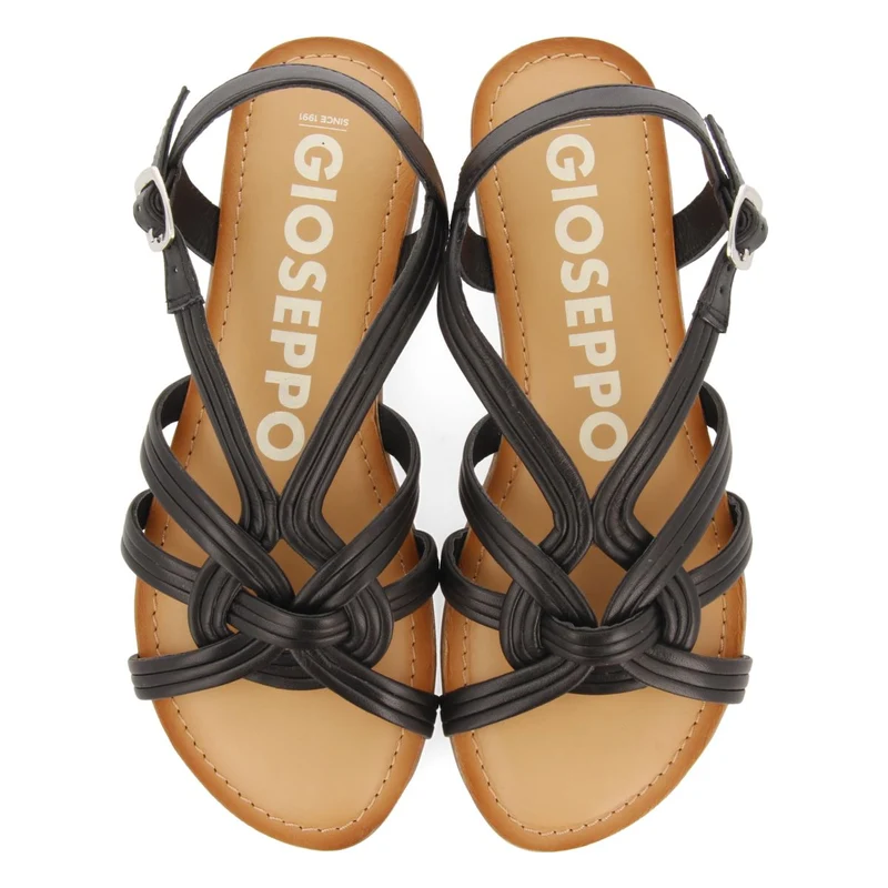 BLACK LEATHER SANDALS WITH CROSS STRAPS FOR WOMEN GOLAJ