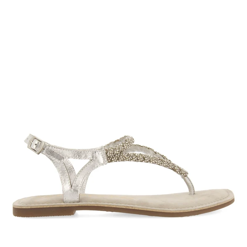 SILVER LEATHER SANDALS WITH EMBELLISHMENT FOR WOMEN POUSSAN