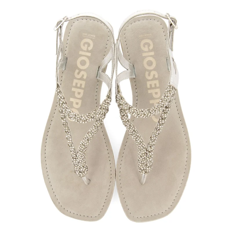 SILVER LEATHER SANDALS WITH EMBELLISHMENT FOR WOMEN POUSSAN