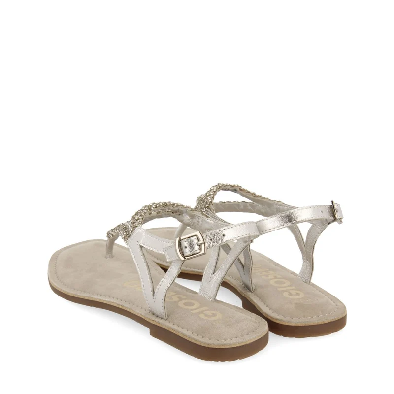 SILVER LEATHER SANDALS WITH EMBELLISHMENT FOR WOMEN POUSSAN