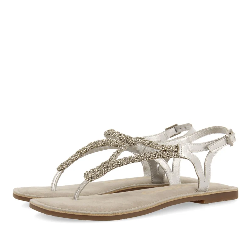 SILVER LEATHER SANDALS WITH EMBELLISHMENT FOR WOMEN POUSSAN