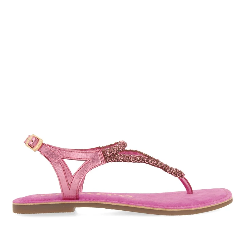 FUCHSIA LEATHER SANDALS WITH EMBELLISHMENTS FOR WOMEN POUSSAN