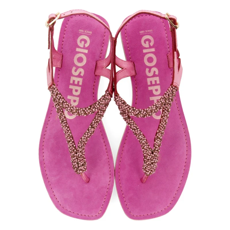 FUCHSIA LEATHER SANDALS WITH EMBELLISHMENTS FOR WOMEN POUSSAN