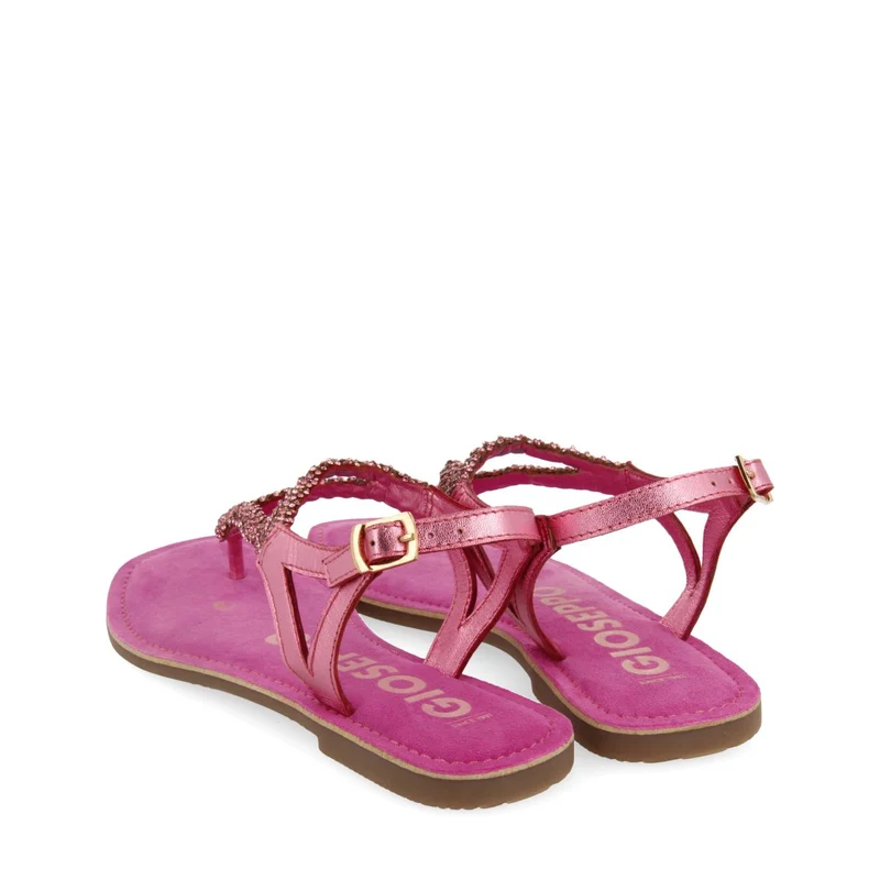 FUCHSIA LEATHER SANDALS WITH EMBELLISHMENTS FOR WOMEN POUSSAN