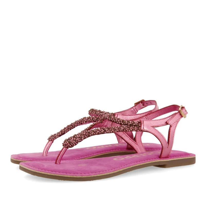FUCHSIA LEATHER SANDALS WITH EMBELLISHMENTS FOR WOMEN POUSSAN