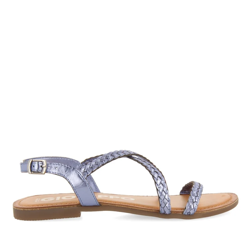 BLUE METALLIC BRAIDED LEATHER SANDALS FOR WOMEN CAPACI