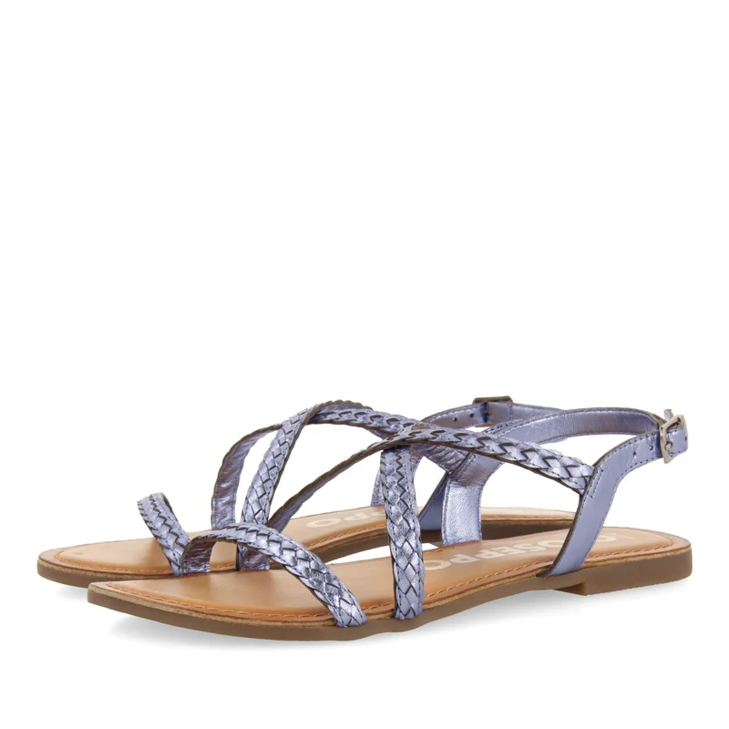 BLUE METALLIC BRAIDED LEATHER SANDALS FOR WOMEN CAPACI