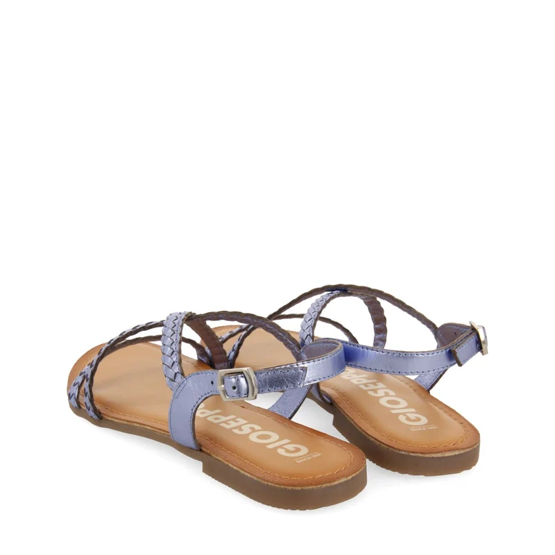 BLUE METALLIC BRAIDED LEATHER SANDALS FOR WOMEN CAPACI