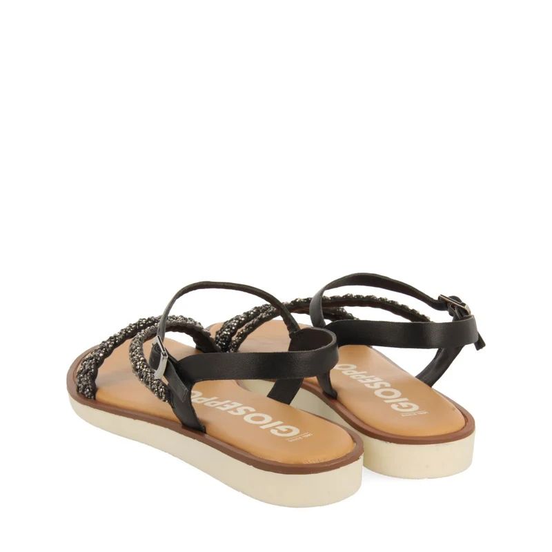 BLACK LEATHER SANDALS WITH STRAPS AND EMBELLISHMENTS FOR WOMEN WALLOWA