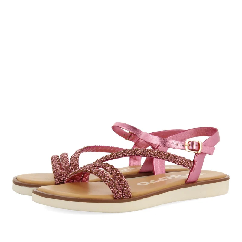 FUCHSIA LEATHER SANDALS WITH STRAPS AND EMBELLISHMENTS FOR WOMEN WALLOWA