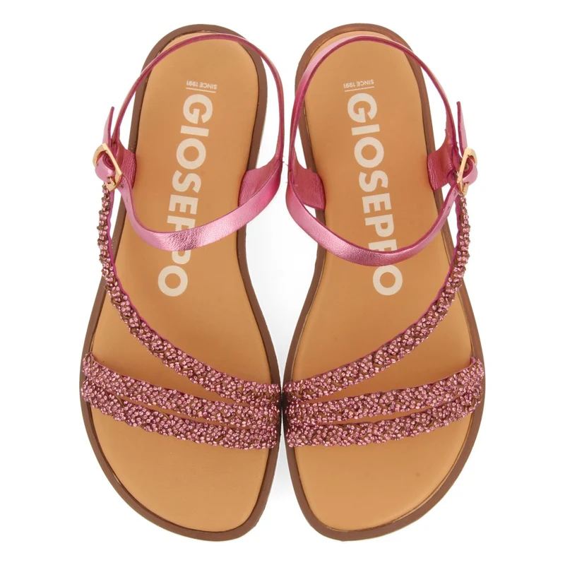 FUCHSIA LEATHER SANDALS WITH STRAPS AND EMBELLISHMENTS FOR WOMEN WALLOWA