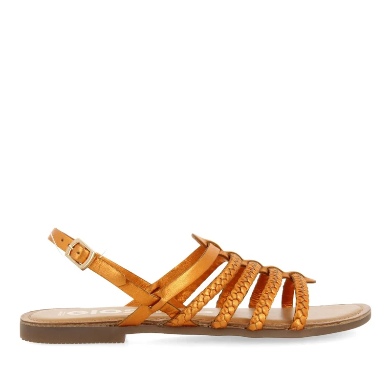 ORANGE METALLIC BRAIDED LEATHER SANDALS FOR WOMEN LIMINA