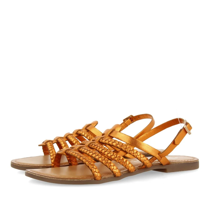 ORANGE METALLIC BRAIDED LEATHER SANDALS FOR WOMEN LIMINA