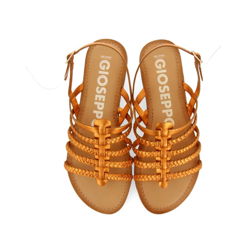ORANGE METALLIC BRAIDED LEATHER SANDALS FOR WOMEN LIMINA