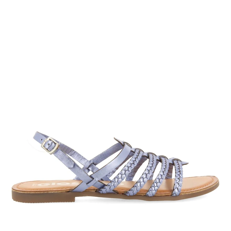 BLUE METALLIC BRAIDED LEATHER SANDALS FOR WOMEN LIMINA