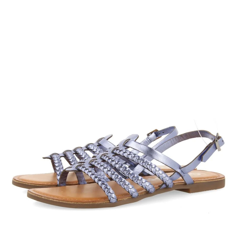 BLUE METALLIC BRAIDED LEATHER SANDALS FOR WOMEN LIMINA