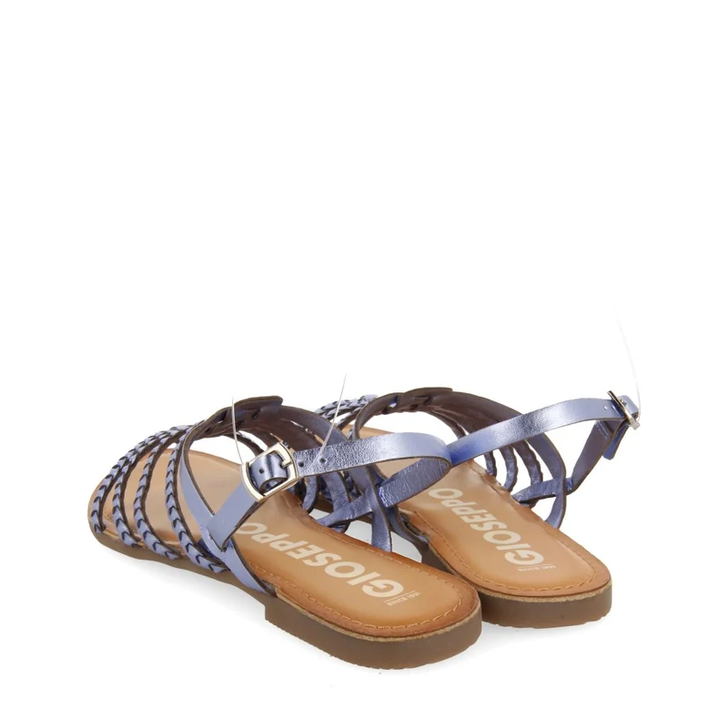 BLUE METALLIC BRAIDED LEATHER SANDALS FOR WOMEN LIMINA
