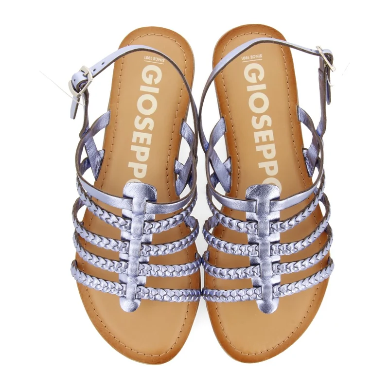 BLUE METALLIC BRAIDED LEATHER SANDALS FOR WOMEN LIMINA