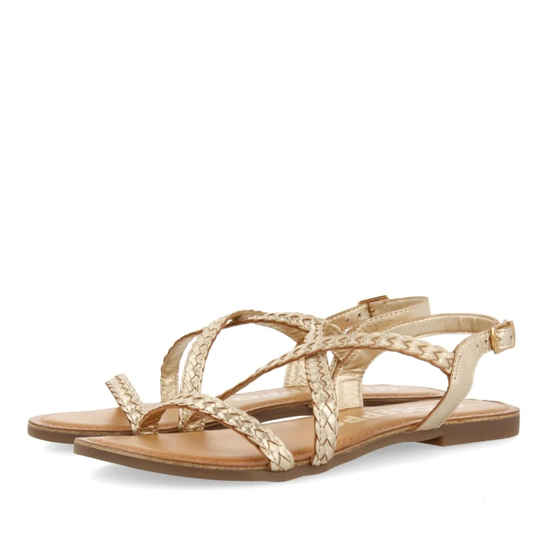 GOLDEN BRAIDED LEATHER SANDALS FOR WOMEN CAPACI
