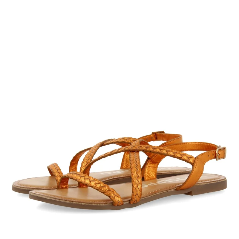 ORANGE METALLIC BRAIDED LEATHER SANDALS FOR WOMEN CAPACI
