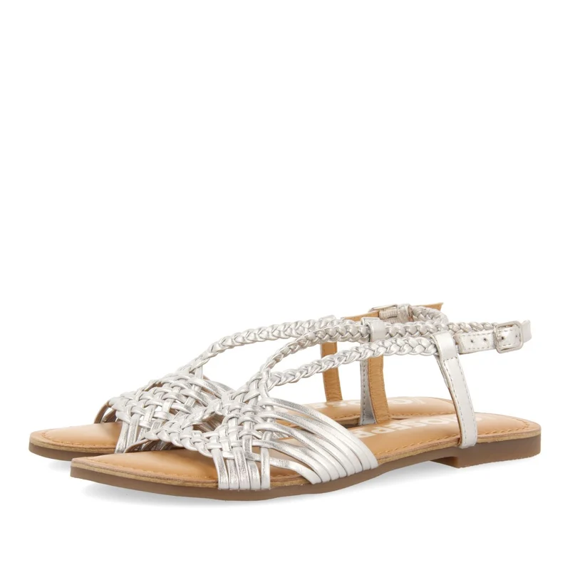 SILVER LEATHER SANDALS WITH CROSS STRAPS FOR WOMEN AIDONE