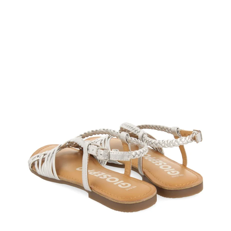 SILVER LEATHER SANDALS WITH CROSS STRAPS FOR WOMEN AIDONE