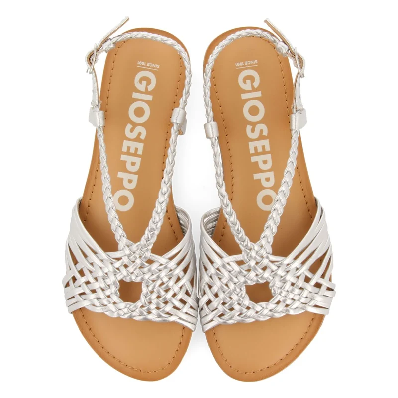 SILVER LEATHER SANDALS WITH CROSS STRAPS FOR WOMEN AIDONE