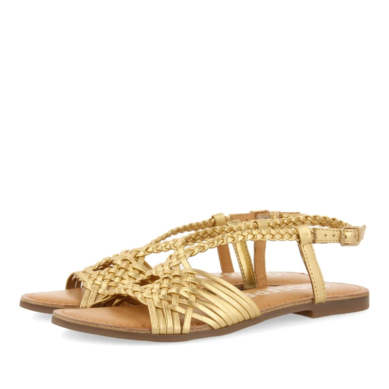 GOLDEN LEATHER SANDALS WITH CROSS STRAPS FOR WOMEN AIDONE