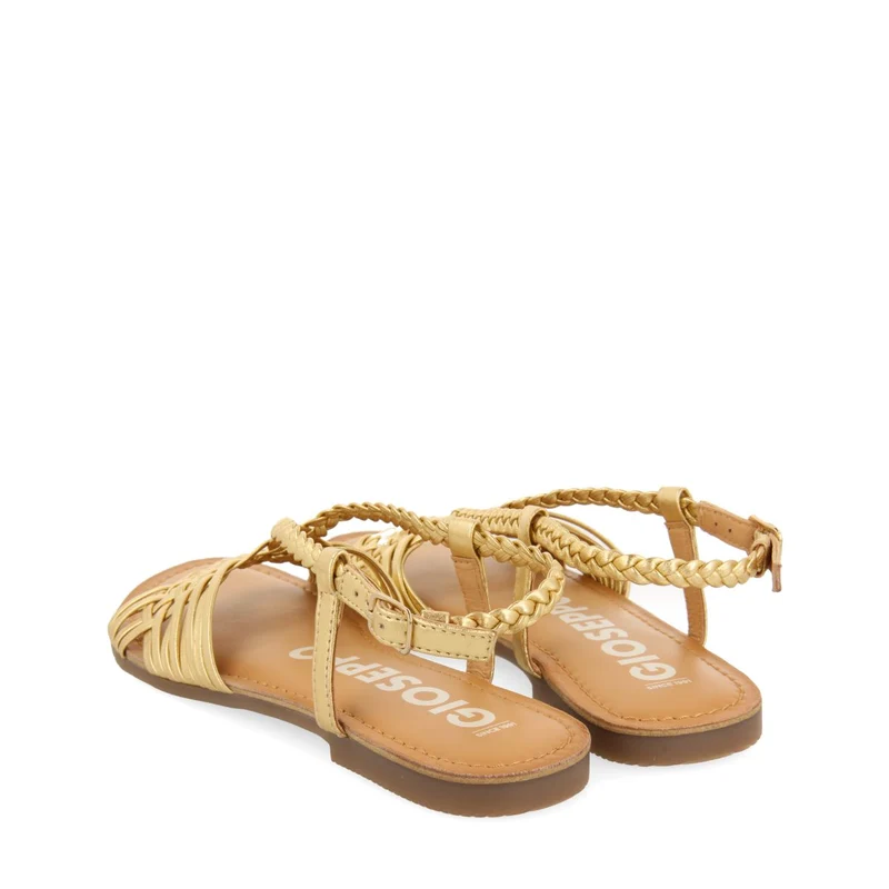 GOLDEN LEATHER SANDALS WITH CROSS STRAPS FOR WOMEN AIDONE