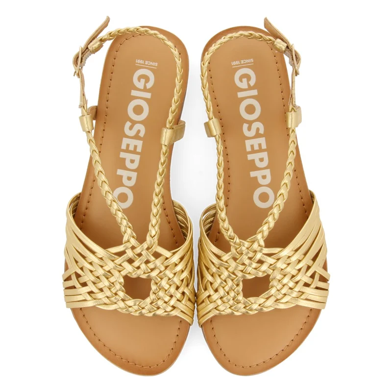 GOLDEN LEATHER SANDALS WITH CROSS STRAPS FOR WOMEN AIDONE