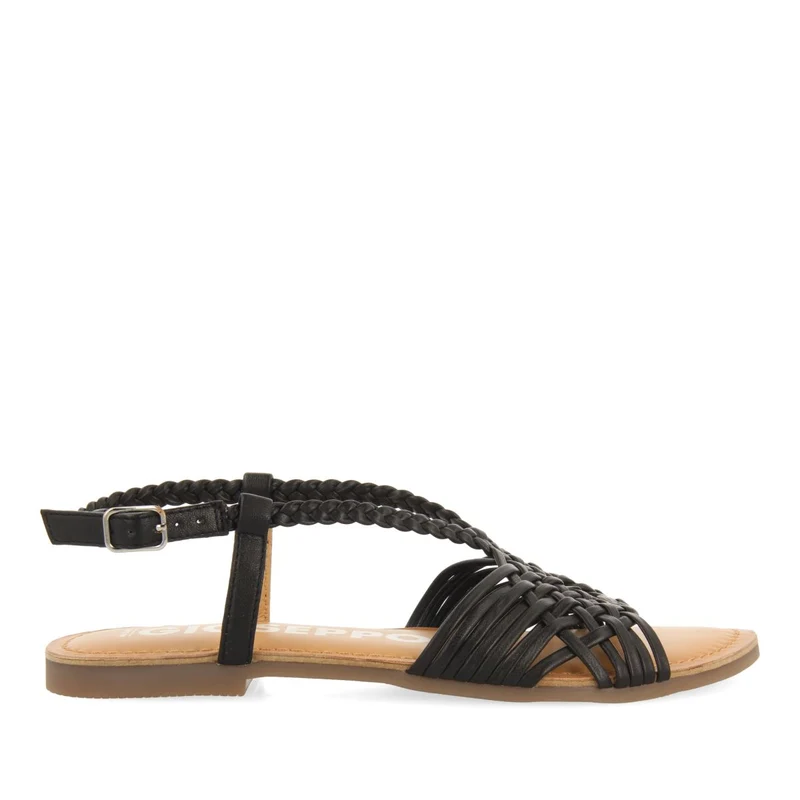 BLACK LEATHER SANDALS WITH CROSS STRAPS FOR WOMEN AIDONE
