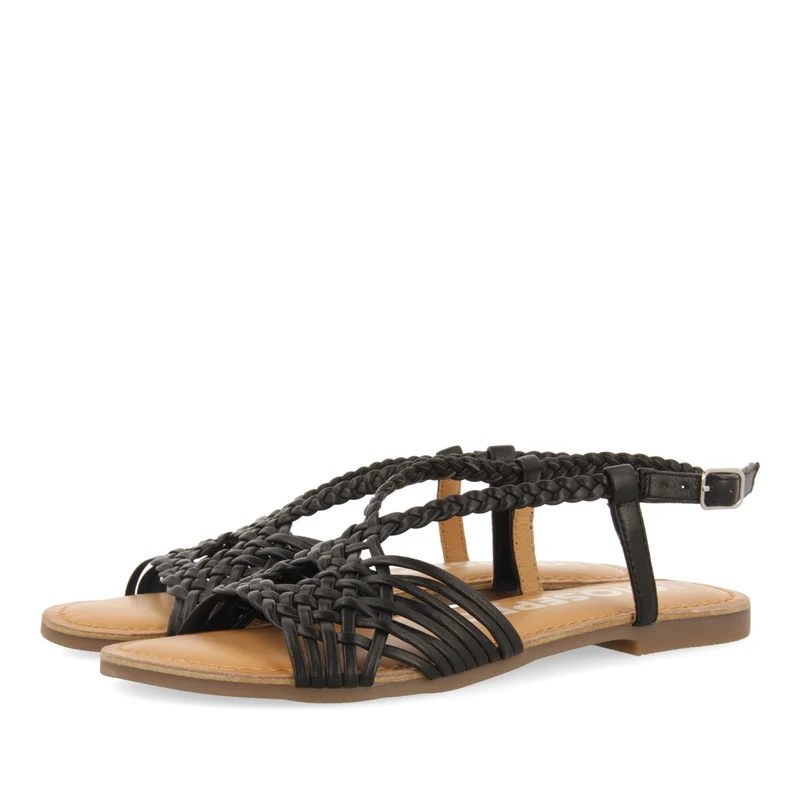 BLACK LEATHER SANDALS WITH CROSS STRAPS FOR WOMEN AIDONE