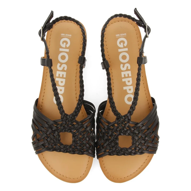 BLACK LEATHER SANDALS WITH CROSS STRAPS FOR WOMEN AIDONE